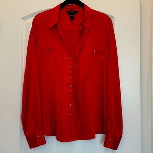 White House Black Market Red Silk Blouse